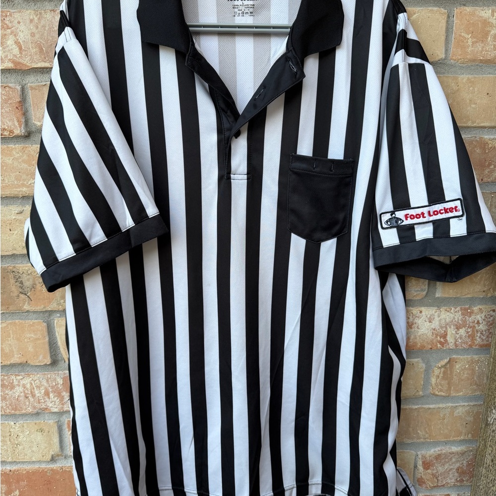 Foot Locker Men's Black & White Striped Referee Polo Shirt